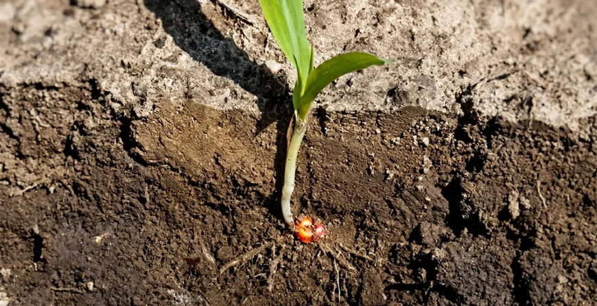 Stożek wzrostu kukurydzy pod powierzchnią gleby